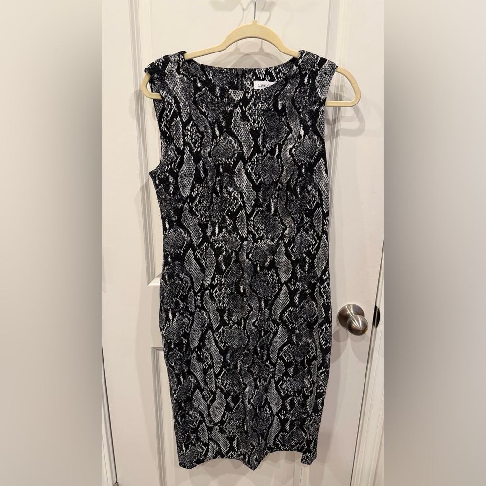 Calvin Klein Black and Gray Snake Print Dress